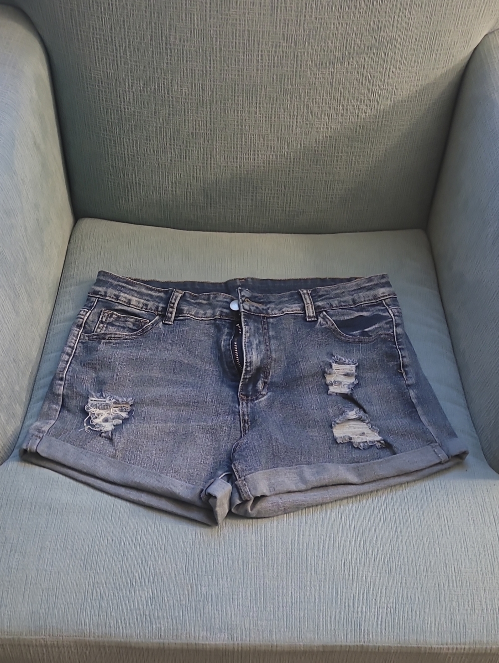 Women’s Mid-Rise Distressed Denim Shorts - Blue